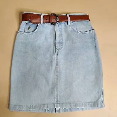 Roccobarocco Blue Denim Jean Skirt Size UK 12 High Rise Tube Pencil Italy 46 • £23