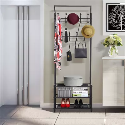 $48.99 • Buy Industrial Coat Rack Shoe Bench Metal Hall Tree Coat Rack Entryway Storage Shelf