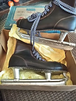Vintage 1950's Men's Black Figure Skates In Box Size 8 Sears Roebuck And Co. • $32.97