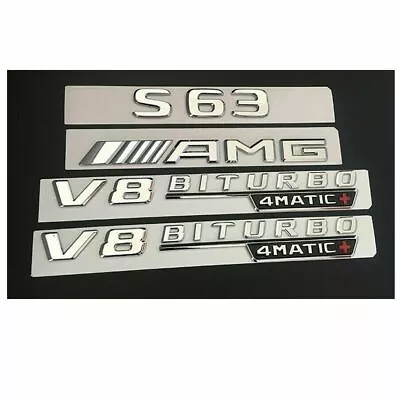 Chrome S63 AMG V8 BITURBO 4MATIC+ Trunk Fender Badges Emblems For Mercedes Benz • $22