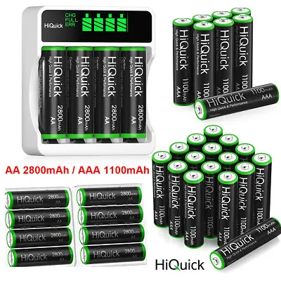 Hiquick AAA AA Rechargeable Batteries 1100/2800mAh 1.2V /4 Slots LCD Charger Lot • $10.59