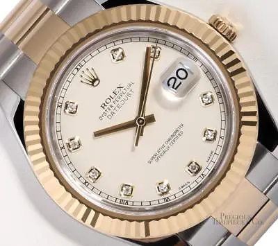 Rolex Men Datejust II Oyster 116333 18k Two Tone 41mm Ivory Diamond Dial-Fluted  • $15004.20