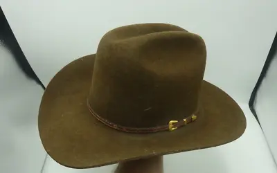 Vintage Rodeo King Cowboy Hat 3XXX Wool Blend Size 6 7/8 Brown Long Oval • $85.63