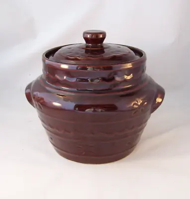 Vintage Marcrest Daisy Dot Bean Pot Lidded Jar Serving Bowl Brown USA Retro • $29.95