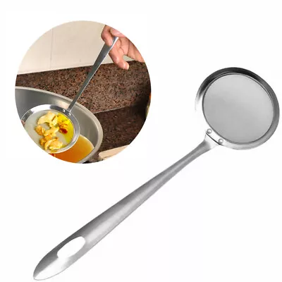 Stainless Steel Fat Skimmer Spoon Fine Mesh Strainer Ladle Oil-Frying E7P2 • £5.58