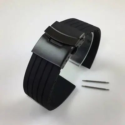 Black Rubber Silicone Replacement Watch Band Strap PVD Double Locking Buckle #12 • $11.95