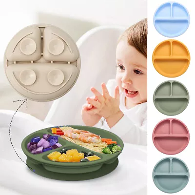 Baby Silicone Plate Kids Food Feeding Suction Bowl Mat Tray Dinner Plate Dishes • £4.26