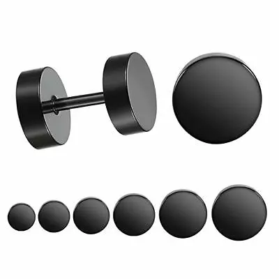 Black Stud Earrings Mens Womens Faux Gauges Ear Tunnel Stainless Steel Earrings • $4.99