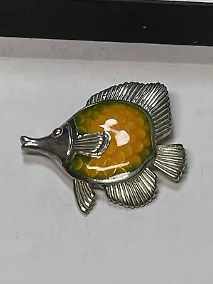 Kabana Sterling Silver Enamel Sea Life Tropical Fish Pendant Green Orange • $67.75