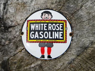 Vintage White Rose Gasoline Porcelain Sign ~4-3/4  Motor Oil Gas Station Pump • $55