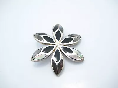Sterling Silver Black Onyx Abalone Pearl Flower Pendant Or Charm • $22.49