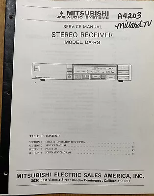 Mitsubishi Da-r3 Stereo Receiver Original Service Repair Manual • $14.94