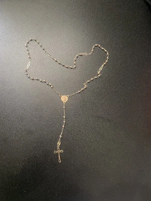 $489 • Buy 3mm Tri-Color Diamond Cut Cross Rosary Crucifix Necklace Real 10K Tri Color Gold