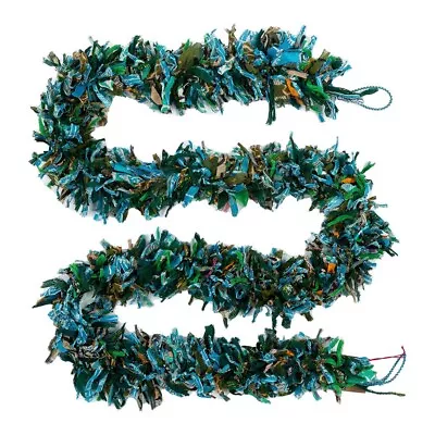 Christmas Recycled Sari Tinsel Decoration Green Mix Handmade Unique Item New F1 • £2