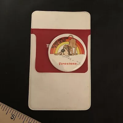 Vintage Firestone Tires Advertising Vinyl Pocket Protector White With Pin Button • $11.24