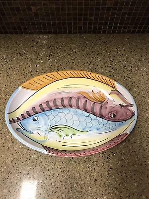 Vietri Hand Painted 'Fish' Large Oval 16” Serving Platter (Bowl)/ Wall Hanging • $69.90