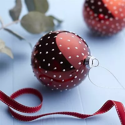 £4.49 • Buy Gisela Graham Christmas - Glass Dec 8cm - Shiny Red/White Mini Dot Bauble