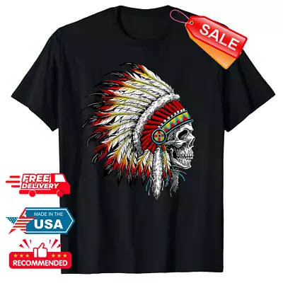 Native American Indian Chief Skull Motorcycle Headdress T-Shirt FULL US SIZE • $19.49
