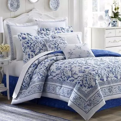 Laura Ashley Duvet Cover Set 3-Pcs Cotton Full/Queen Machine Wash Blue Floral • $75.67