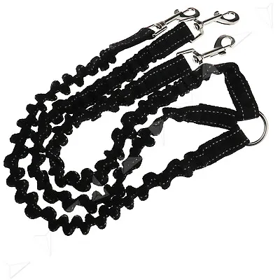 3 Way No-Tangle Triple Coupler Dog Bungee Walking Leash Lead Rope Strap Black • £12.98
