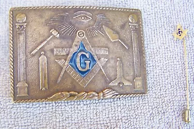 Vtg. USA  1978 Solid Bronze *MASONIC* Belt Buckle & Stick Pin.  H. KLITZNER CO. • $4.99