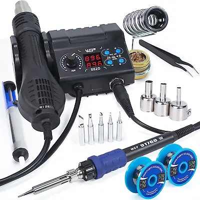WEP 882D Soldering Iron Station 2-IN-1 SMD Hot Air Rework Station With 2 Spools  • $70.99