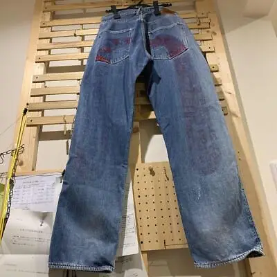 EVISU Red Big Seagull Logo Denim Pants Jeans Lot.2001 No.2 30×35 Used From Japan • $289.64