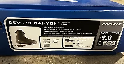 Korkers Mens Size 9 Black Devil's Canyon Wading Boots W/ Felt & Kling-on Soles   • $75