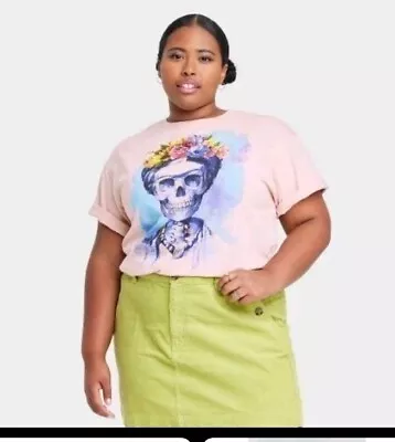 Women's Día De Los Muertos Frida Kahlo Graphic T-Shirt - Rose XL (Oversized) NWT • $12.99