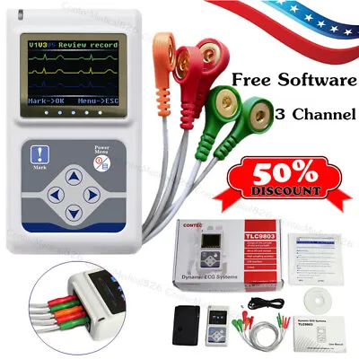 24 Hour 3 Channel ECG Holter EKG Recorder Analyzer 12 Leads ECG Monitor Software • £266