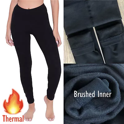 £3.99 • Buy Ladies Thermal Leggings Brushed Cosy Womens Black Warm Lightweight 1 Pair S-XL