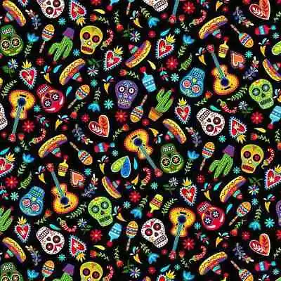 Mini Day Of The Dead Timeless Treasures Fabric PER HALF METRE CD8901 Mexican Sk • £10