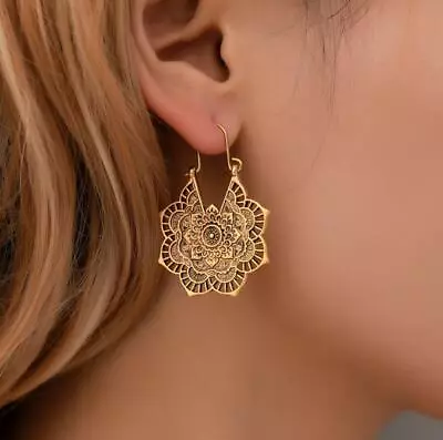 £2.63 • Buy Boho Vintage Silver Gold Gypsy Indian Tribal Ethnic Hoop Dangle Mandala Earrings