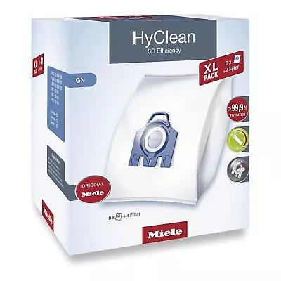 Miele XL HyClean 3D GN Vacuum Cleaner Dustbag 8 Pack Bags 4 Filters- Box Damaged • £27.49