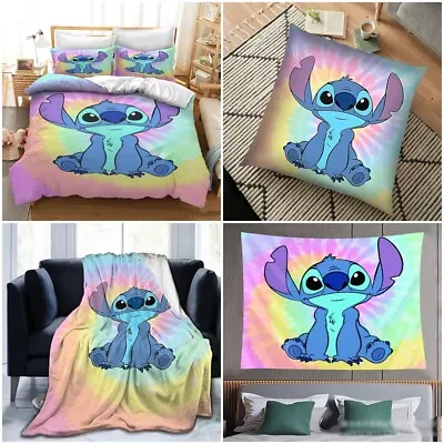 $46.99 • Buy Lilo Stitch Tie-dyed Doona Duvet Cover Pillowcase Bedding Set Flannel Blanket