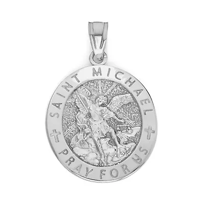 Solid 14k White Gold Saint Michael Pendant Saint Necklace Religious Jewelry • $159.99