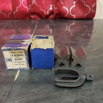 $59.95 • Buy Brown & Sharpe V Block And Clamp #749 W/ Box Two Blocks One Clamp B&S 749