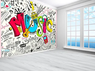 £76.99 • Buy Teenager Music Graffiti Sketch Doodle Wallpaper Photo Wall Mural (11915519)