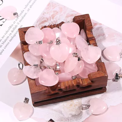 Natural Rose Quartz Heart Pendants Healing Stone For Jewelry Making 30pcs 20mm   • $12.97