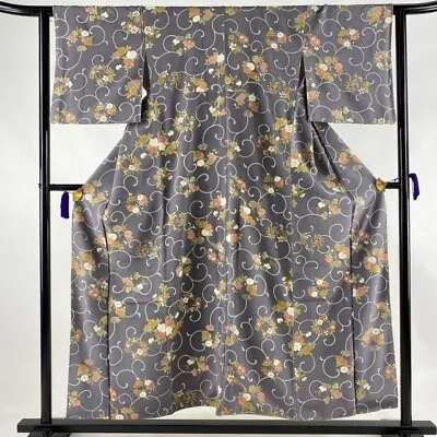 Woman Japanese Kimono Komon Silk Arabesque Flower Circle Grape Grayish Purple • £66.78