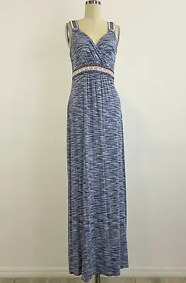 NWT Spense Navy Blue Space Dyed Embroidered Sleeveless V-Neck Maxi Dress Size Sm • $24.99