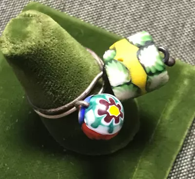 Lot Of 2 Vintage Millefiori Glass Rings Sterling Silver Wire Size 6 • $14.99