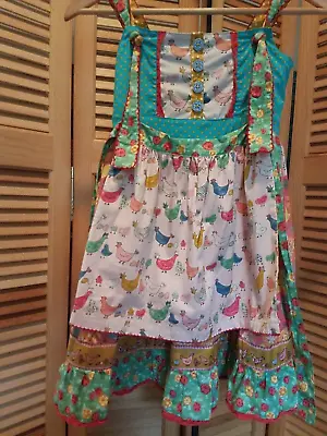 Girls Matilda Jane To The Birds Dress 8 Knot Apron Chickens Floral Fall MJC RARE • $52