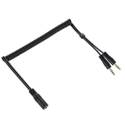 3.5mm Female To Dual 3.5mm 3 Pole Male Audio Stereo Headphone Y Coiled Cable • £10.95