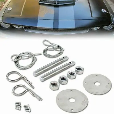 Stainless Steel Mount Hood Pin Pins Plate Bonnet Lock Kit Universal Racing Style • $7.22