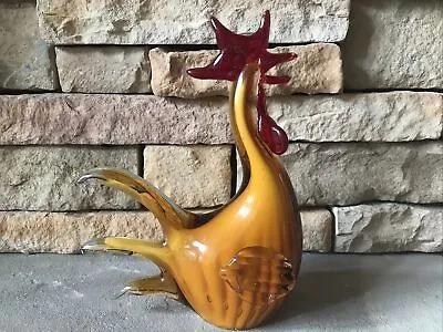 Art Glass Rooster Figurine Large Mid Century Murano Orange Hand Blown Sculpture • $45
