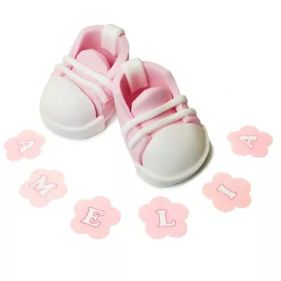 Pink Boots Cake Toppers Edible Fondant  Decoration Baby Girl Christening Cake • £8.99