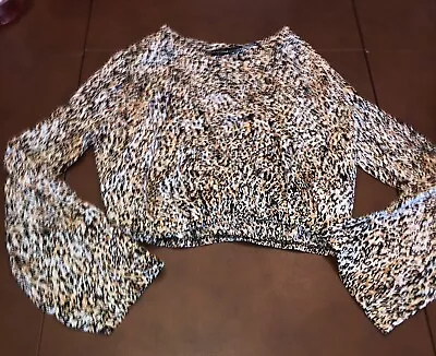 Volcom I'm A Leo Women's Sheer Long Sleeve Shirt Leopard Print Crop Top Size XS • $12