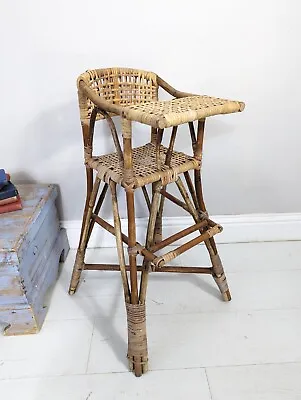 Vintage Bamboo & Cane Franco Albini Style High Chair High Seat Boho Retro Tiki • £95