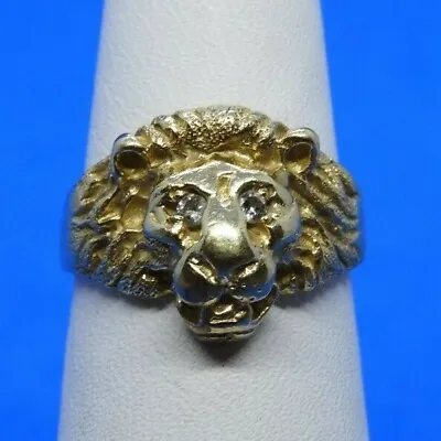 $449.25 • Buy 14K Yellow Gold Lion Head Ring With Diamond Eyes Size 6.5